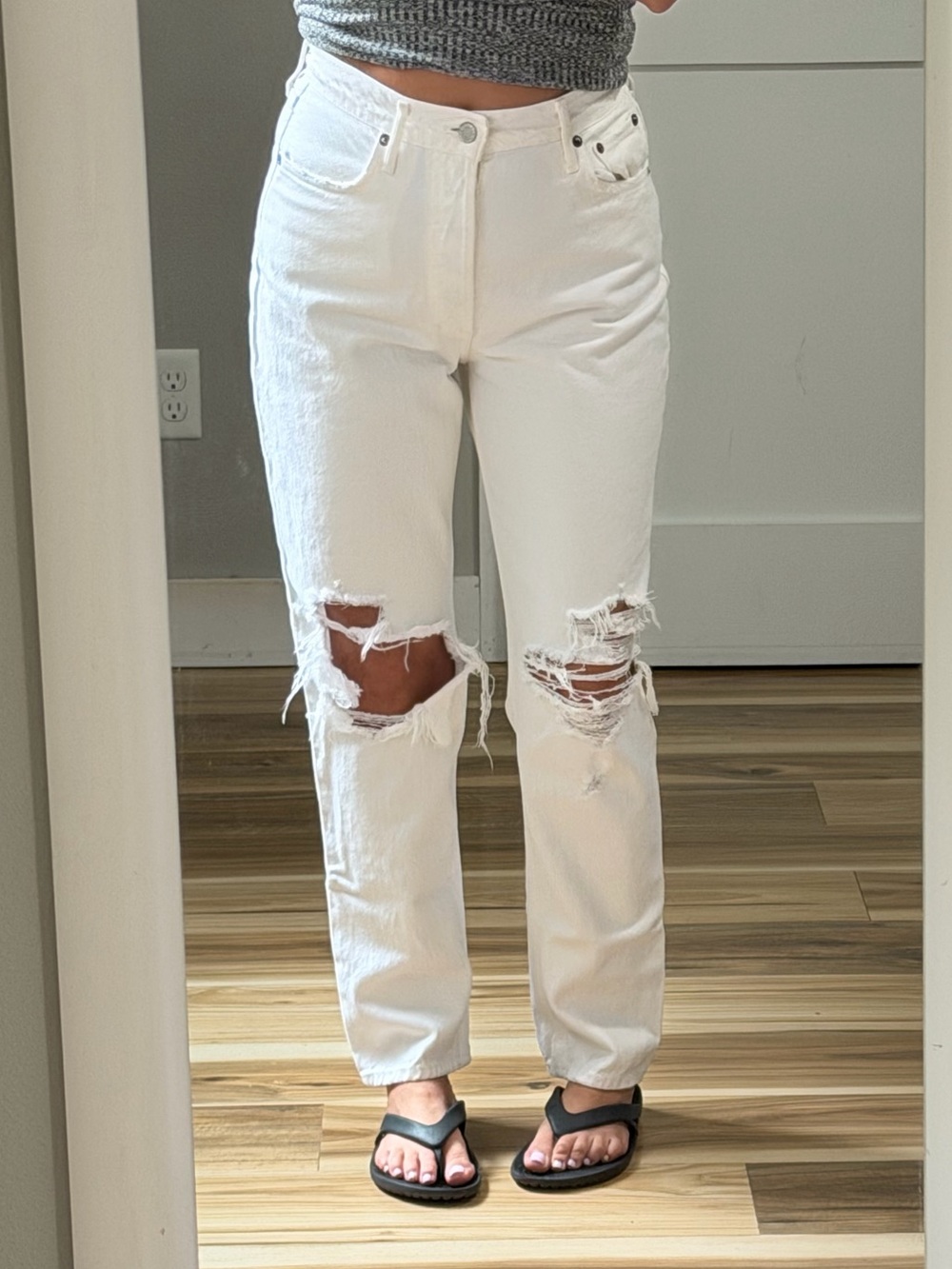 Agolde White Distressed Boyfriend Jeans